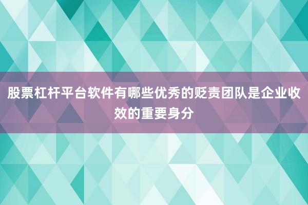 股票杠杆平台软件有哪些优秀的贬责团队是企业收效的重要身分