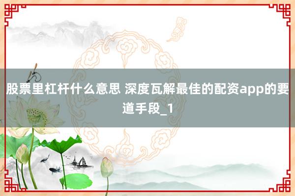 股票里杠杆什么意思 深度瓦解最佳的配资app的要道手段_1