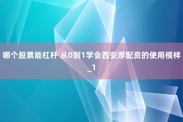 哪个股票能杠杆 从0到1学会西安厚配资的使用模样_1